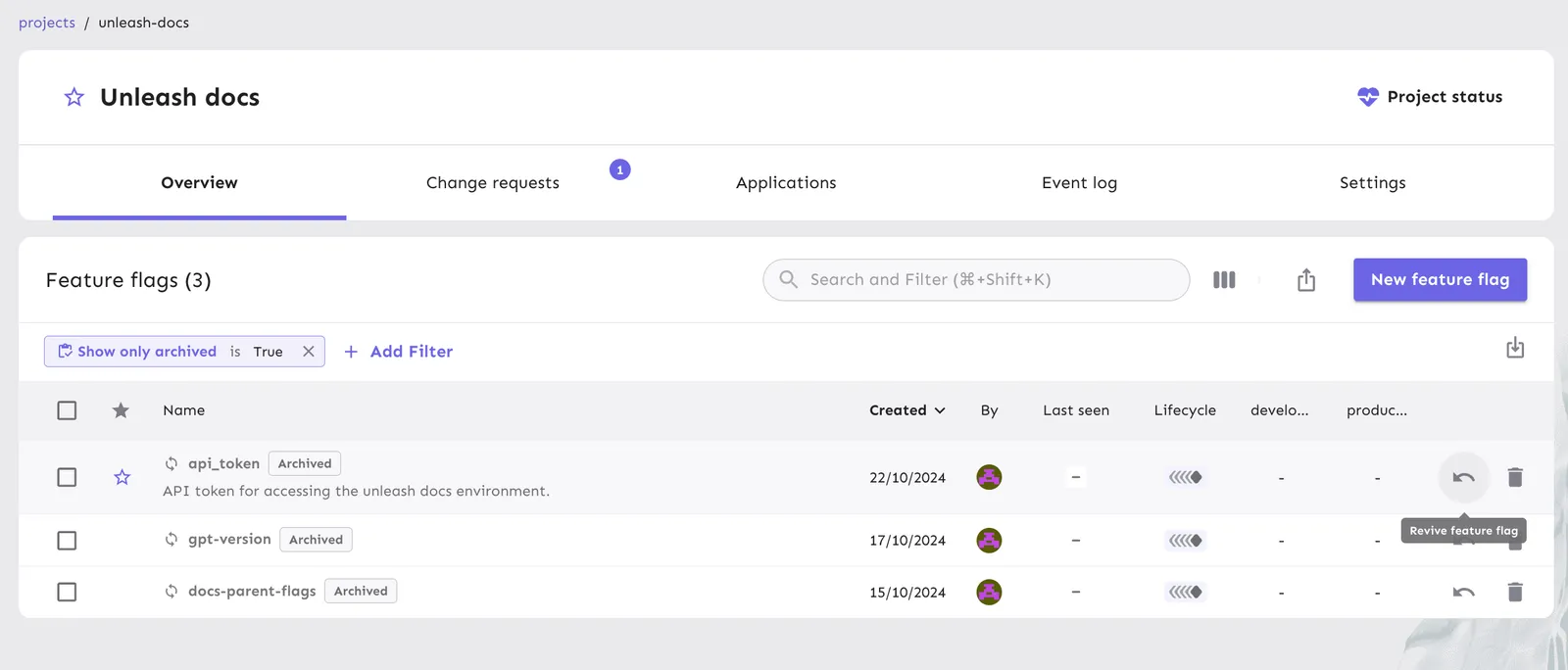 Archive a feature flag