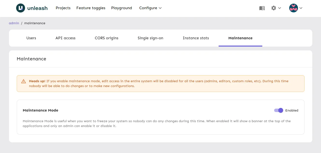 Maintenance mode being toggled on