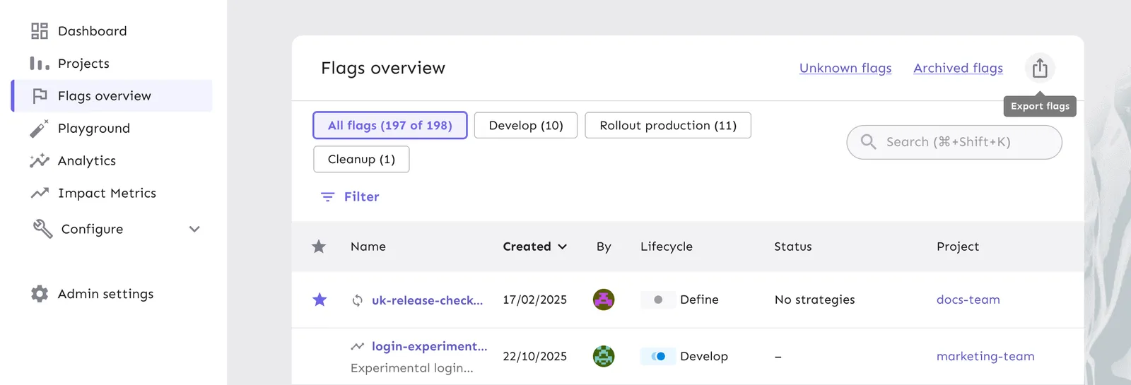 Export flags from the flags overview