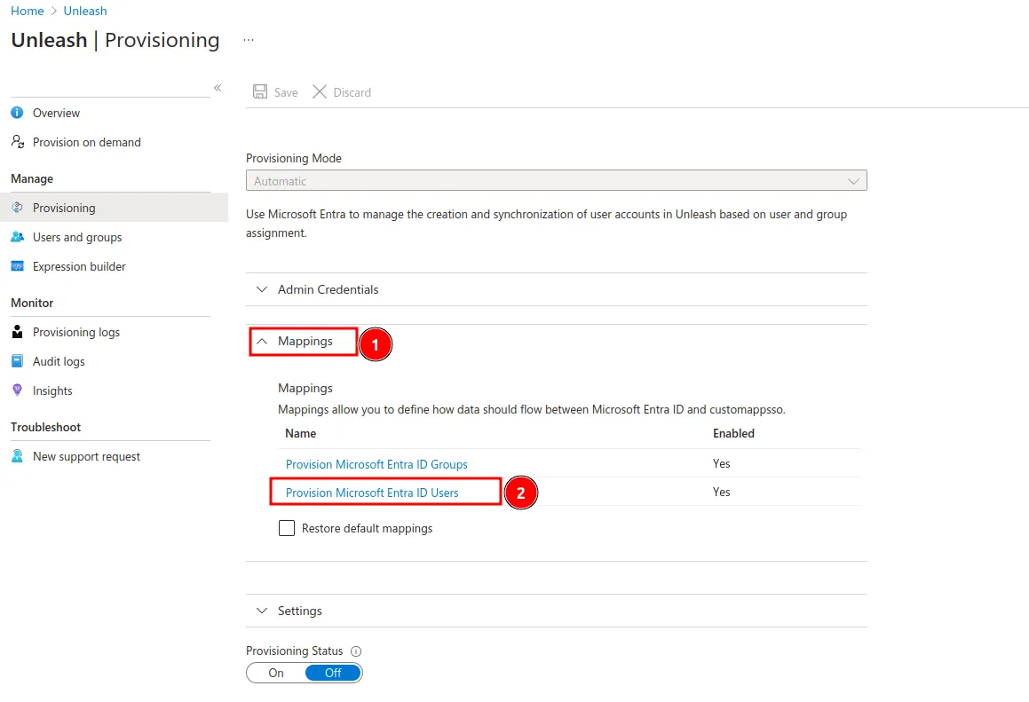 Navigate to user provisioning setup