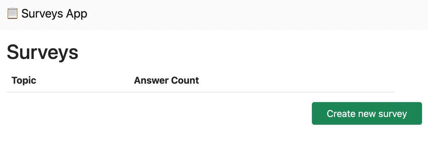 Image of Surveys app loaded in browser