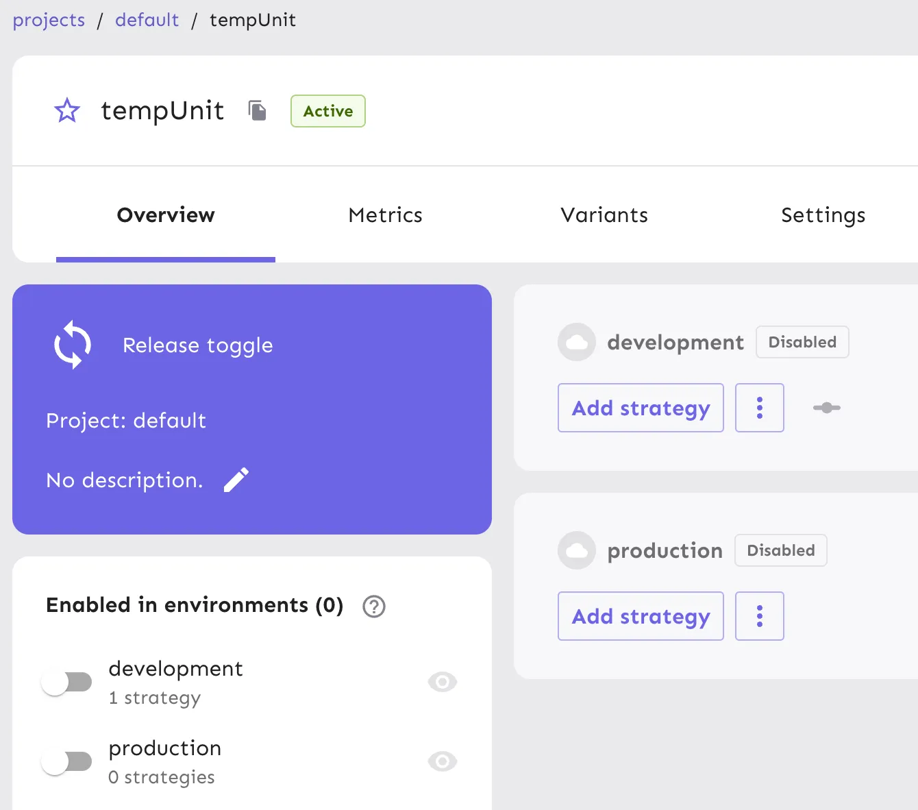 Image of feature flag with a disabled environment