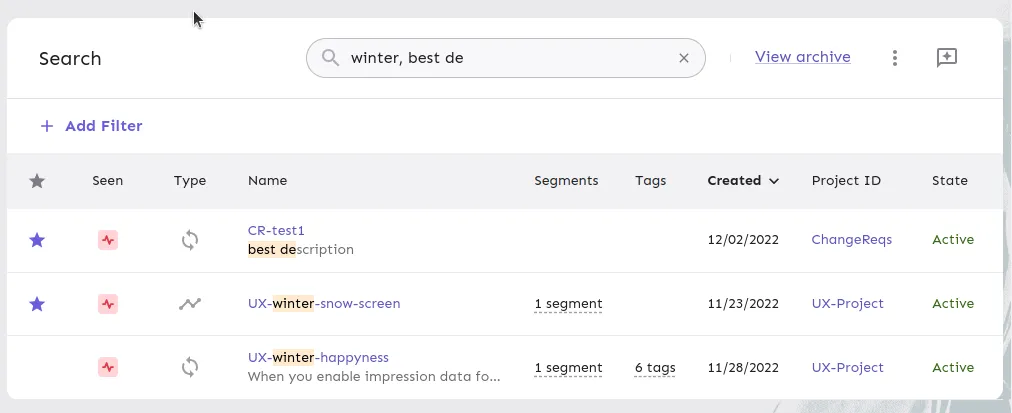 The search bar, using multiple keywords