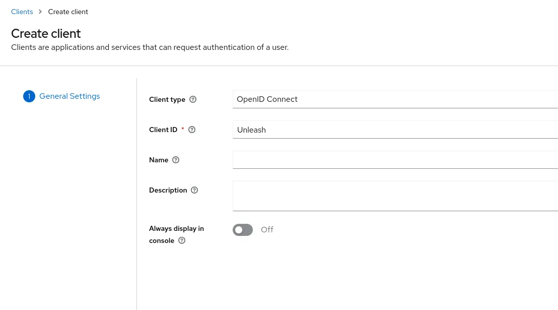The Keycloak Admin UI with the client configuration open.