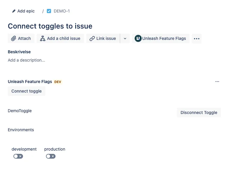 Example of a Jira Cloud issue with a connected flag