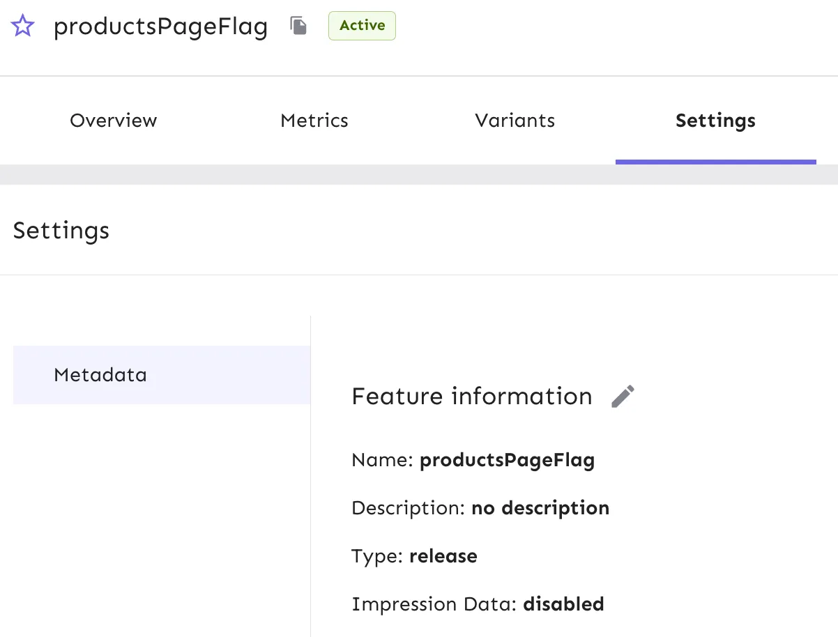 From your flag page in Unleash, you go to Settings and edit the settings for your flag called 'feature information'.