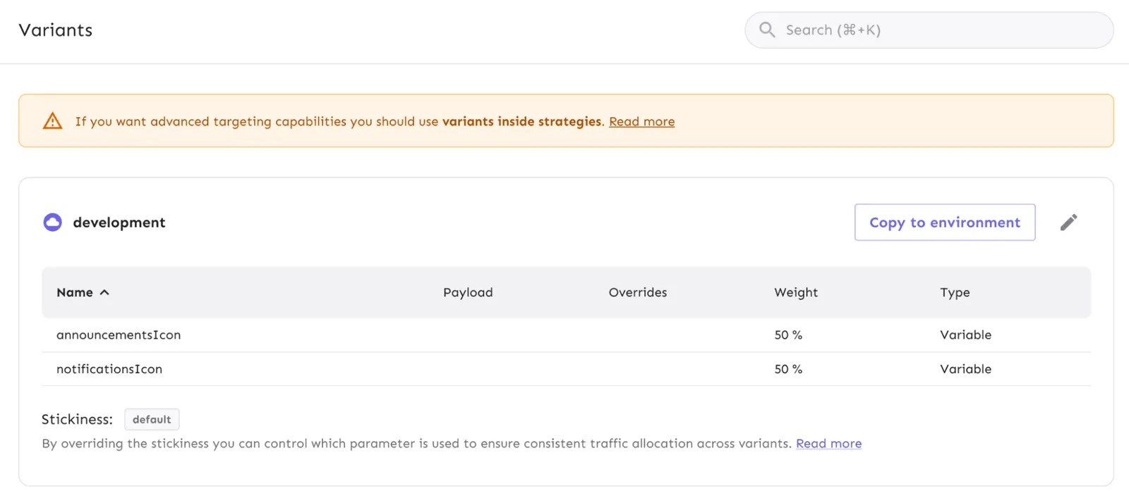 Your feature flag view shows that a variant has been added.