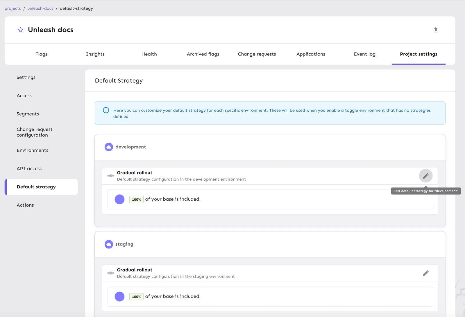 Configuring the default strategy