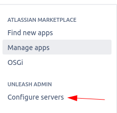 The &quot;configure servers&quot; link highlighted in the Manage Apps menu.