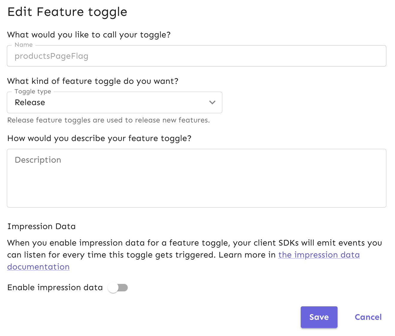 Enable impression data by turning the toggle on in the form.